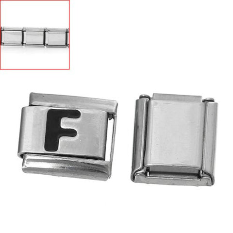 Italian Charm Bracelet Link Square Silver Tone Alphabet Letter (F) - Sexy Sparkles Fashion Jewelry - 3