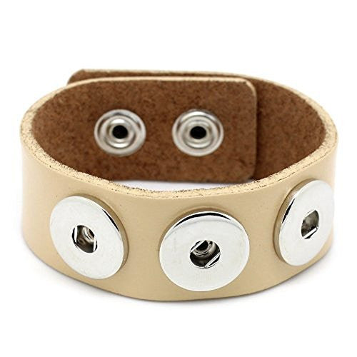 Real Leather Copper Buckle Bracelets Khaki Chunk Buttons Fit Interchangeable Snap Fasteners 24cmx2.4cm