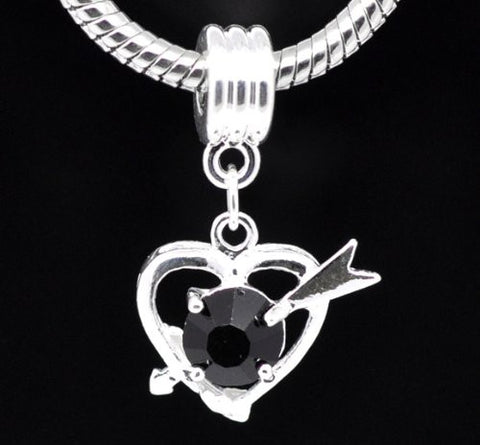 Black Rhinestone Cupid Heart Dangle for Snake Chain Charm Bracelet - Sexy Sparkles Fashion Jewelry - 2