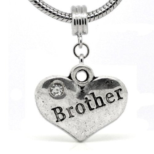 2 Sided Heart Brother Charm Spacer Bead for European Snake Chain Charm Bracelet - Sexy Sparkles Fashion Jewelry