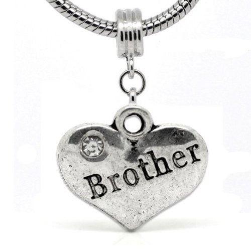 2 Sided Heart Brother Charm Spacer Bead for European Snake Chain Charm Bracelet