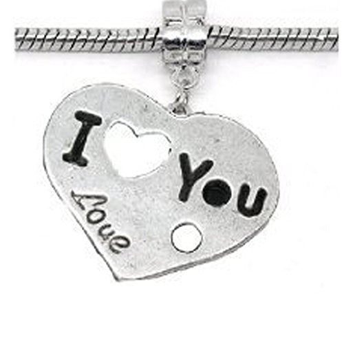 I Love You Love Dangle European Bead Compatible for Most European Snake Chain Charm Bracelet - Sexy Sparkles Fashion Jewelry - 1