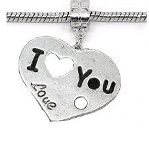I Love You Love Dangle European Bead Compatible for Most European Snake Chain Charm Bracelet - Sexy Sparkles Fashion Jewelry - 1