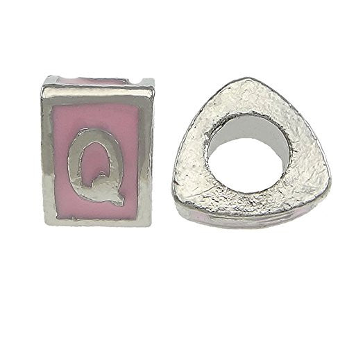 "Q" Letter Triangle Charm Beads Pink Spacer for Snake Chain Charm Bracelet