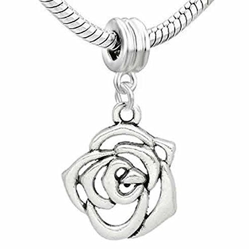 Flower Rose Charm Dangle European Bead Compatible for Most European Snake Chain Bracelet - Sexy Sparkles Fashion Jewelry
