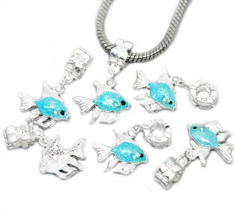Turquoise Enamel Goldfish Dangle Charm European Bead Compatible for Most European Snake Chain Bracelet - Sexy Sparkles Fashion Jewelry - 2