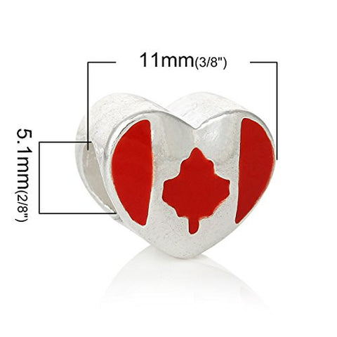 Heart with Canada Flag Pattern Charm Compatible with European Snake Chain Charm Bracelet - Sexy Sparkles Fashion Jewelry - 3