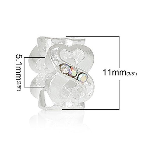 Valentine's Day European Style Charm Beads Heart Number 8 Silver Plated AB Rhinestone - Sexy Sparkles Fashion Jewelry - 3
