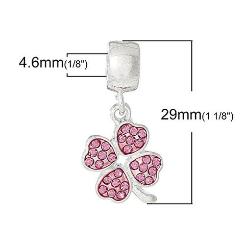 Four Leaf Clover With Pink Crystals for European Snake chain charm Bracelet - Sexy Sparkles Fashion Jewelry - 3