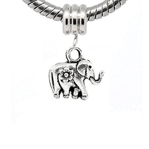 Elephant with Carved Flower Dangle European Bead Compatible for Most European Snake Chain Charm Bracelet - Sexy Sparkles Fashion Jewelry