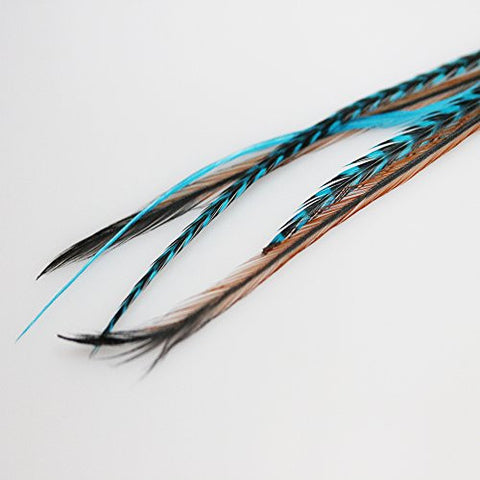 Five Genuine 7-11 Inches Indian Blue Feathers for Hair Extension Salon Quality Grizzly Hair Feathers - Sexy Sparkles Fashion Jewelry - 5