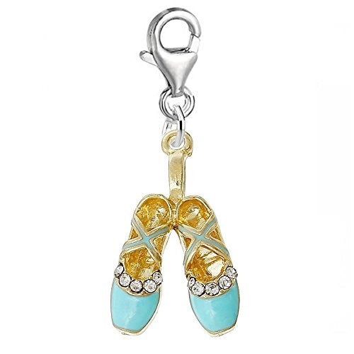 Light Blue Ballerina Ballet Shoes Clip on Pendant for European Charm Jewelry with Lobster Clasp - Sexy Sparkles Fashion Jewelry
