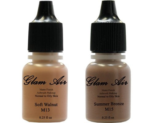 Airbrush Makeup Foundation Matte M13 Soft Walnut and M15 Summer Bronze Water-based Makeup Lasting All Day 0.25 Oz Bottle By Glam Air - Sexy Sparkles Fashion Jewelry - 1