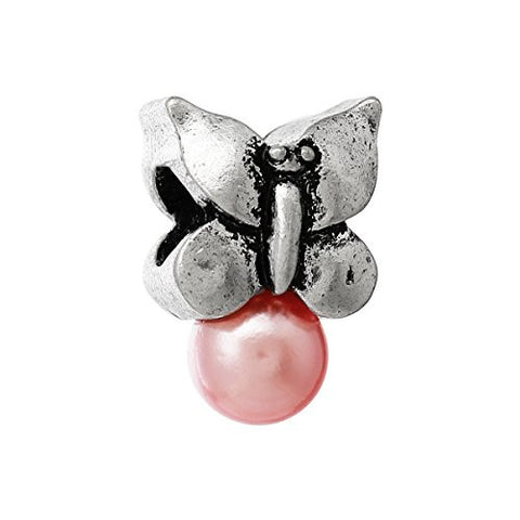 Butterfly w/ Pink Artificial Pearl Bead Compatible for Most European Snake Chain Bracelet - Sexy Sparkles Fashion Jewelry - 1
