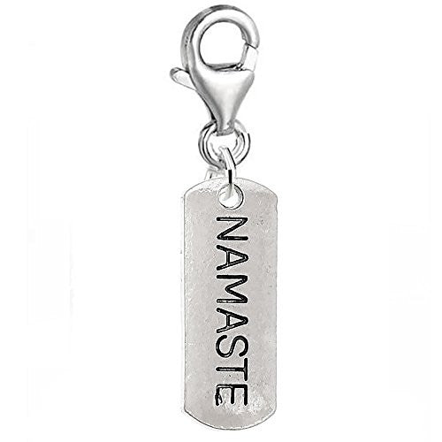 Dog Tag Inspiration/Strength Clip on Charm w/ Lobster Clasp (Namaste) - Sexy Sparkles Fashion Jewelry