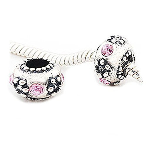 Charm w/ Crystals Bead For Snake Chain Bracelet (Light Pink)