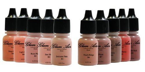 Glam Air Airbrush Blush Makeup Master Set of 10 Air Brush Blush Shades -Water-based 0.25 Oz - Sexy Sparkles Fashion Jewelry - 1