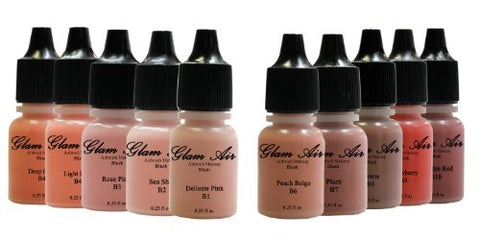Glam Air Airbrush Blush Makeup Master Set of 10 Air Brush Blush Shades -Water-based 0.25 Oz - Sexy Sparkles Fashion Jewelry - 1
