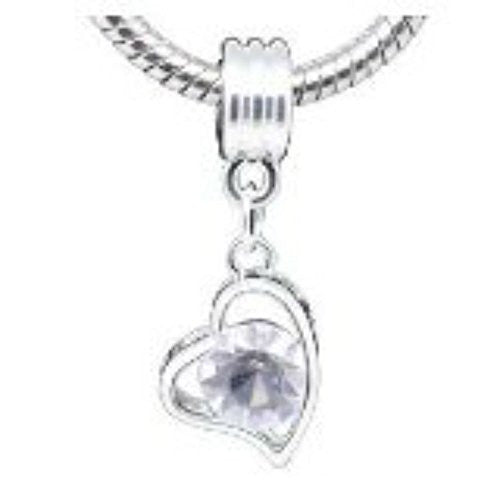 Silver Plated Rhinestone Heart Charm Dangle Beads Fit European Charm - Sexy Sparkles Fashion Jewelry - 1