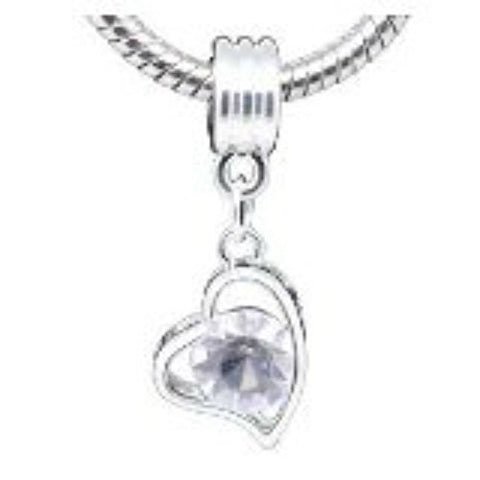 Silver Plated Rhinestone Heart Charm Dangle Beads Fit European Charm - Sexy Sparkles Fashion Jewelry - 1