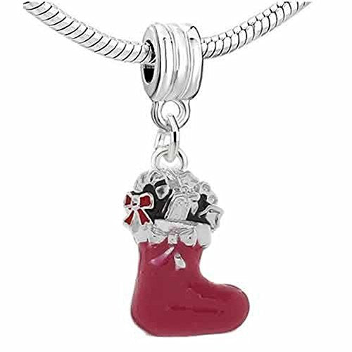 Christmas Candy Cane Stocking Charm Dangle European Bead Compatible for Most European Snake Chain Bracelet