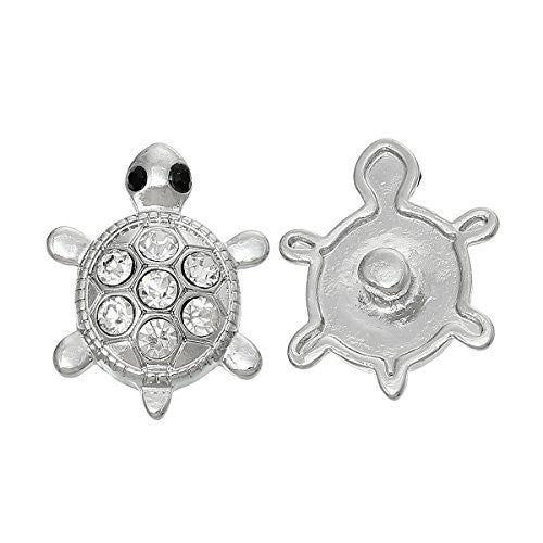 Chunk Snap Jewelry Button Tortoise Silver Tone Fit Chunk Bracelet Clear Rhinestone