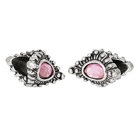 European Style Charm Beads Rhombus Antique Silver Pink Rhinestone - Sexy Sparkles Fashion Jewelry - 2