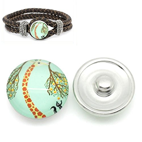 Giraffe Design Glass Button Fits Chunk Bracelet 18mm for Noosa Style Chunk Leather Bracelet