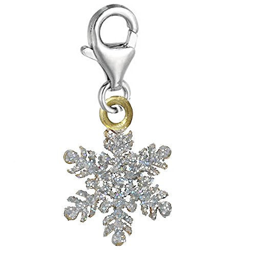 Christmas Snow Flake Clip on Lobster Clasp Pendant Charm for Bracelet or Necklace
