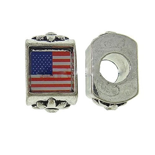 USA American Flag W/ Crystals Charm Pandora Compatible Bead For Snake Charm Bracelet