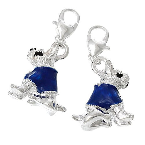 Dog W/ Blue Shirt Clip On For Bracelet Charm Pendant for European Charm Jewelry w/ Lobster Clasp - Sexy Sparkles Fashion Jewelry - 2