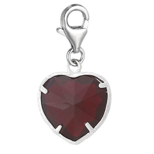 Clip-on January Birthday Heart Dangle Pendant for European Clip on Charm Jewelry w/ Lobster Clasp