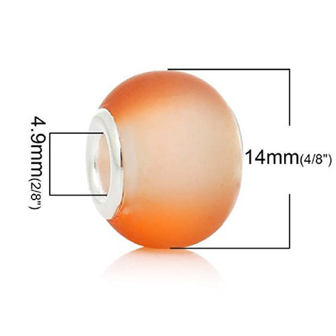 Five (5) Orange white Glass European Murano Lampwork Beads Compatible with European Snake Chain Bracelet - Sexy Sparkles Fashion Jewelry - 2