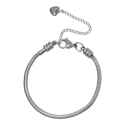 7.2" European Style Stainless Steel Snake Chain Charm Bracelet with Heart Lobster Clasp - Sexy Sparkles Fashion Jewelry - 1