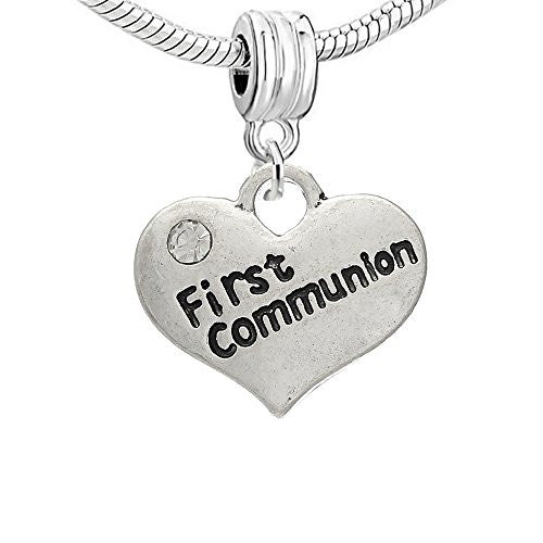 2 Sided First Communion Heart Charm European Bead Compatible for Most European Snake Chain Bracelet - Sexy Sparkles Fashion Jewelry