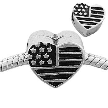 USA Flag Heart European Bead Compatible for Most European Snake Chain Bracelet - Sexy Sparkles Fashion Jewelry - 2