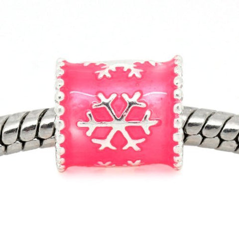 Pink Christmas Snow Flake European Bead Compatible for Most European Snake Chain Charm Bracelet - Sexy Sparkles Fashion Jewelry - 4