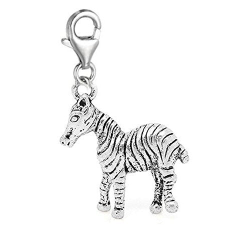 Clip on Zebra Charm Dangle Pendant for European Clip on Charm Jewelry with Lobster Clasp - Sexy Sparkles Fashion Jewelry