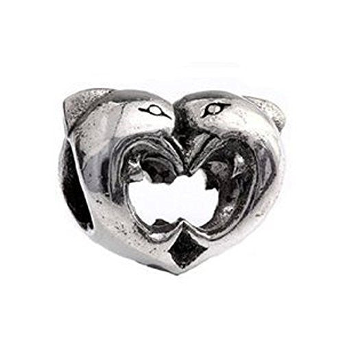 Heart Dolphin European Bead Compatible for Most European Snake Chain Charm Bracelet