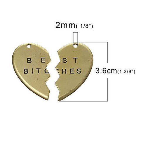 Gold Tone BFF Best Bitches Split Heart Pendant for Necklace - Sexy Sparkles Fashion Jewelry - 2