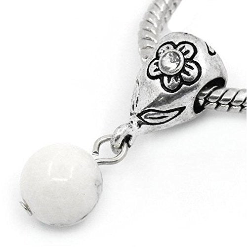 White Dangle Ball with Rhinestones Bead Charm Spacer for Snake Chain Charm Bracelets