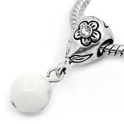 White Dangle Ball with Rhinestones Bead Charm Spacer for Snake Chain Charm Bracelets - Sexy Sparkles Fashion Jewelry - 1