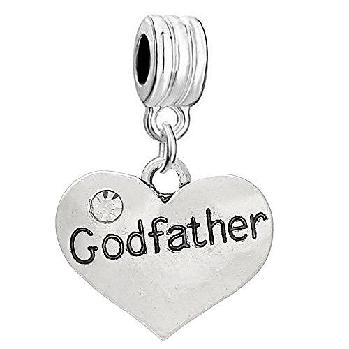 Godfather Two Sided Heart W/ Clear  Crystal for european Snake Chain Charm Bracelet