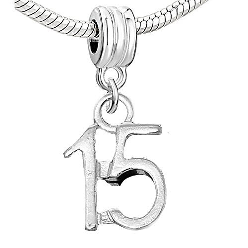 Number 15 Dangle Charm Bead for European Snake chain Charm Bracelet for Snake Chain Bracelet