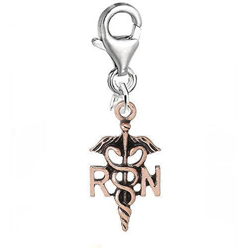 Copper RN Registered Nurse Clip on for Bracelet Charm Pendant for European Charm Jewelry w/ Lobster Clasp - Sexy Sparkles Fashion Jewelry