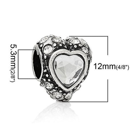 Heart W/  Crystals Charm Bead (Clear)European Bead Compatible for Most European Snake Chain Bracelet - Sexy Sparkles Fashion Jewelry - 3