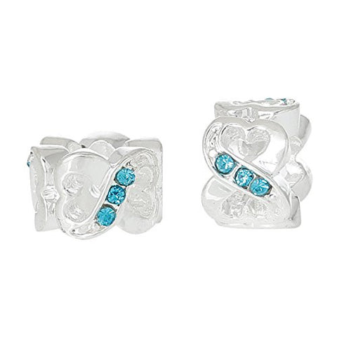 Valentine's Day European Style Charm Beads Heart Number 8 Silver Plated Blue Rhinestone - Sexy Sparkles Fashion Jewelry - 2