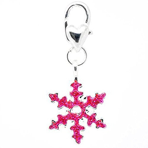 Clip on Pink Christmas Snowflake Charm for European Jewelry w/ Lobster Clasp - Sexy Sparkles Fashion Jewelry - 1