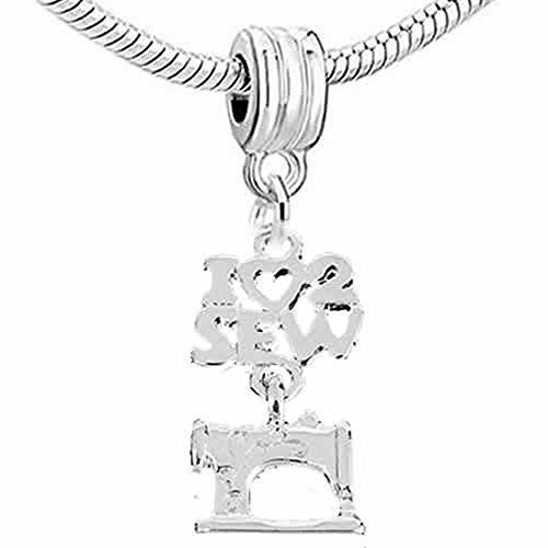 Sewing Machine I Love 2 Sew Dangle Spacer Charm European Bead Compatible for Most European Snake Chain Bracelet - Sexy Sparkles Fashion Jewelry - 1
