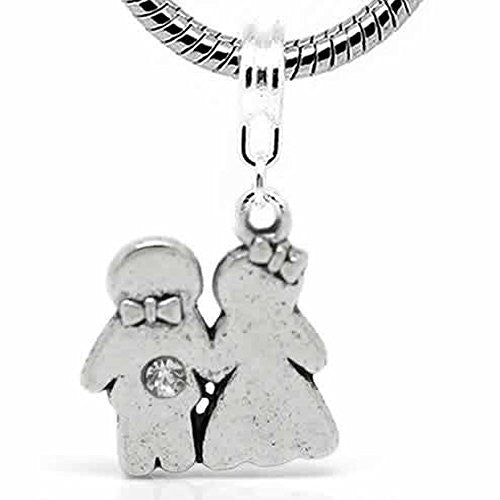 Bride and Groom W/clear  Crystal Dangle Bead Spacer For Snake Chain Charm Bracelet - Sexy Sparkles Fashion Jewelry - 1